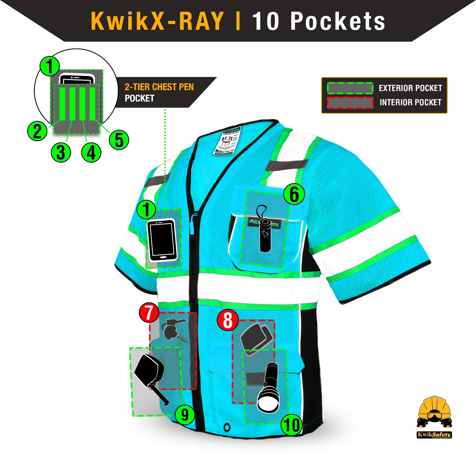 KwikSafety EXECUTIVE Hi Vis Reflective ANSI PPE Surveyor Class 3 Safety Vest