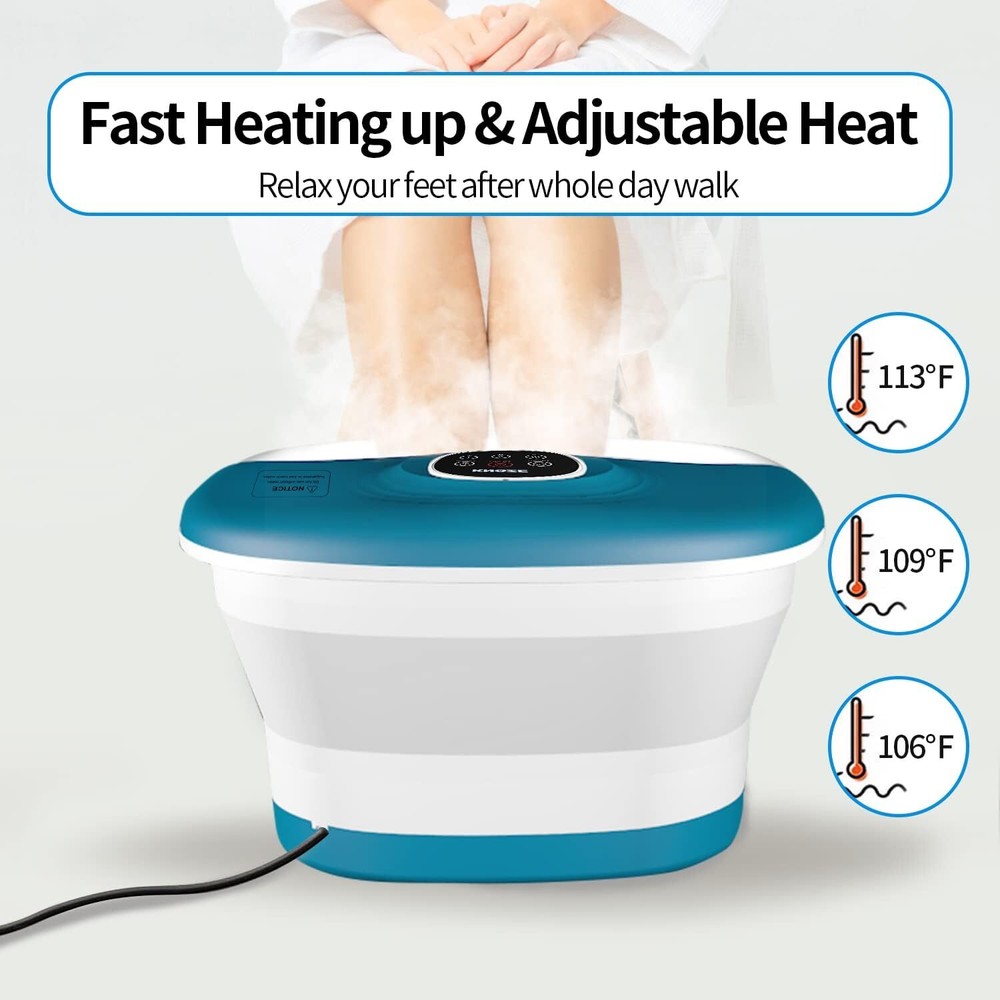 Collapsible Foot Spa Bath with Heat - Remote Temperature Control Bubbles (BLUE)