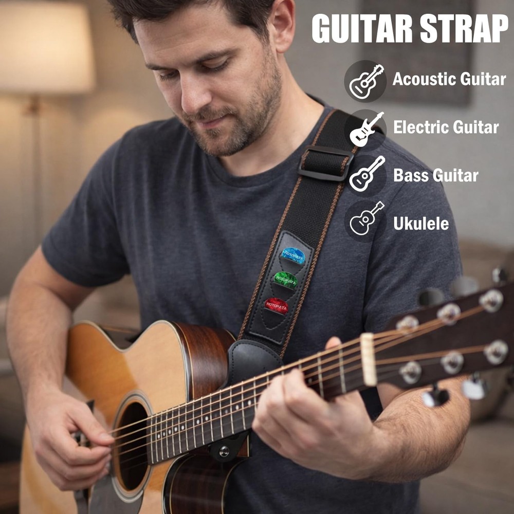 ROTOPATA Guitar Strap, Adjustable Cotton Straps with Medium, Black