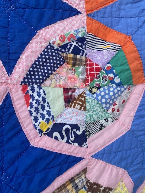 String Scrappy Spiderweb Pattern Quilt Vintage Antique Patchwork Hand Sewn