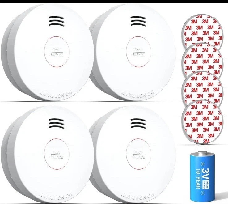 Smoke Detector 10 Year Battery Powered  4 Pack SITERWELL Compact