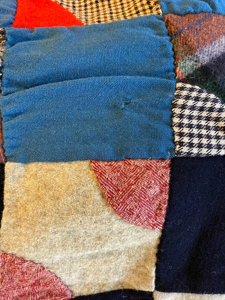 1920s Wool Quilt Drunkard’s Path Variation Antique Patchwork Blanket Heavy 80x65