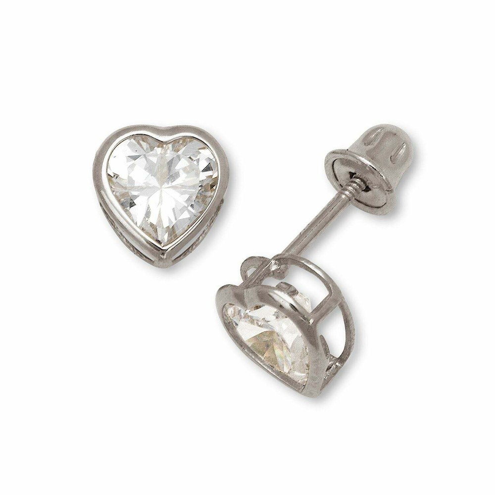 14K Solid Yellow/White Gold Heart Stud Earrings Birthstone