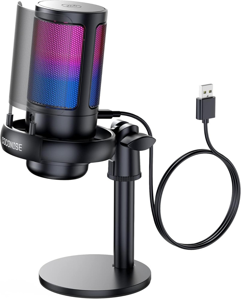 Coconise USB RGB Microphone Gaming Podcast Streaming Mic A1