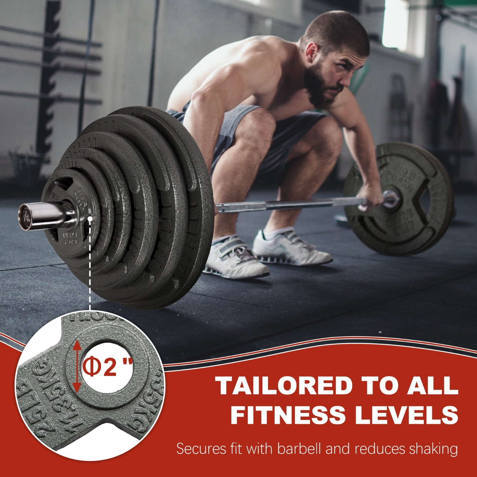 45lb x 2 Pair Cast Iron Weight Plates 2 Inch Olympic Barbell Plates Easy Grip