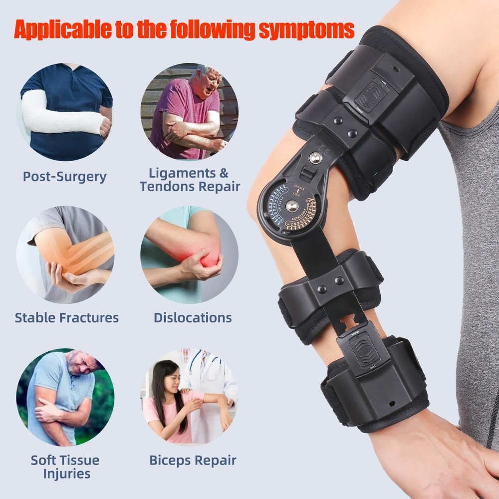 Hinged ROM Elbow Brace Adjustable Post OP Elbow Support - Arm Stabilizer Spli...