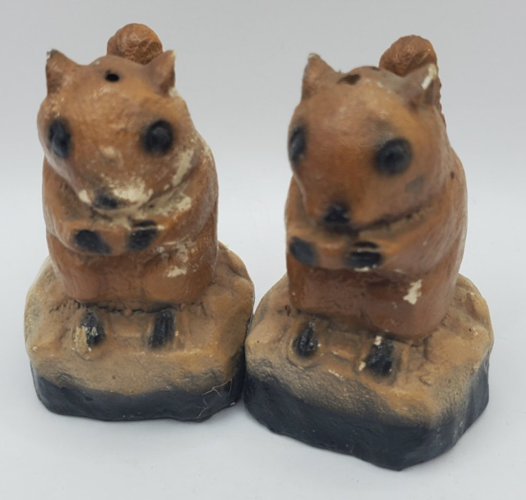 Vintage Ceramic Novelty Squirrel Couple Salt and Pepper Shakers Japan Paint miss