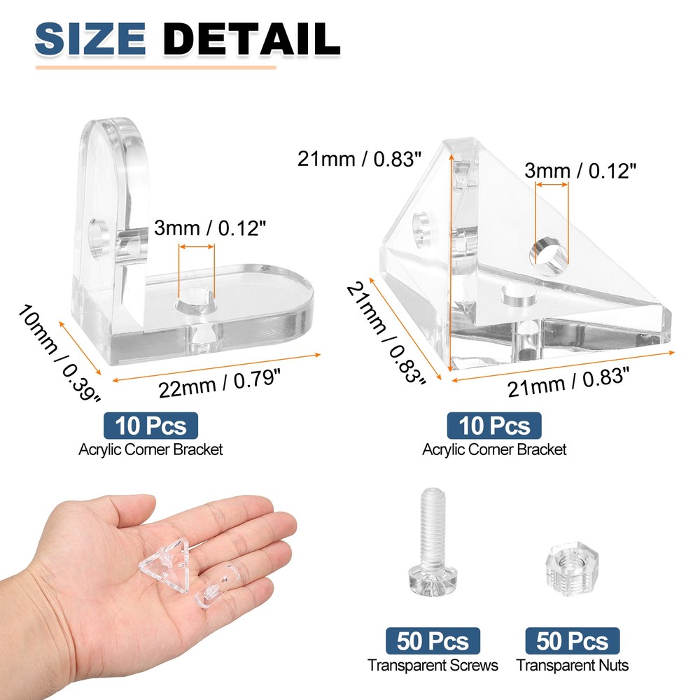 24pcs acrylic corner bracket, connector for L-angle and triangle with screws