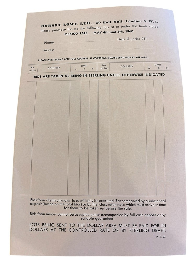 1960 Robson Lowe Mexico Auction Catalogue - Quast Hidalgo & Eagles Collection