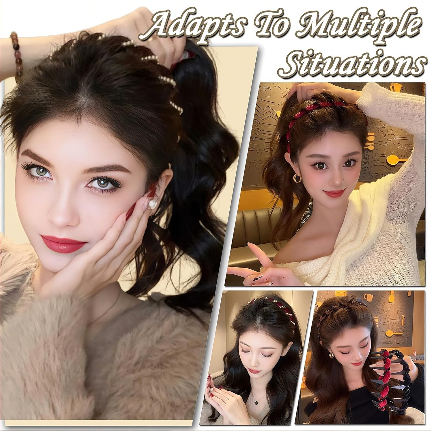 6Pcs Headbands with Teeth for Women Retro High Skull Pearl Headbands Non Slip