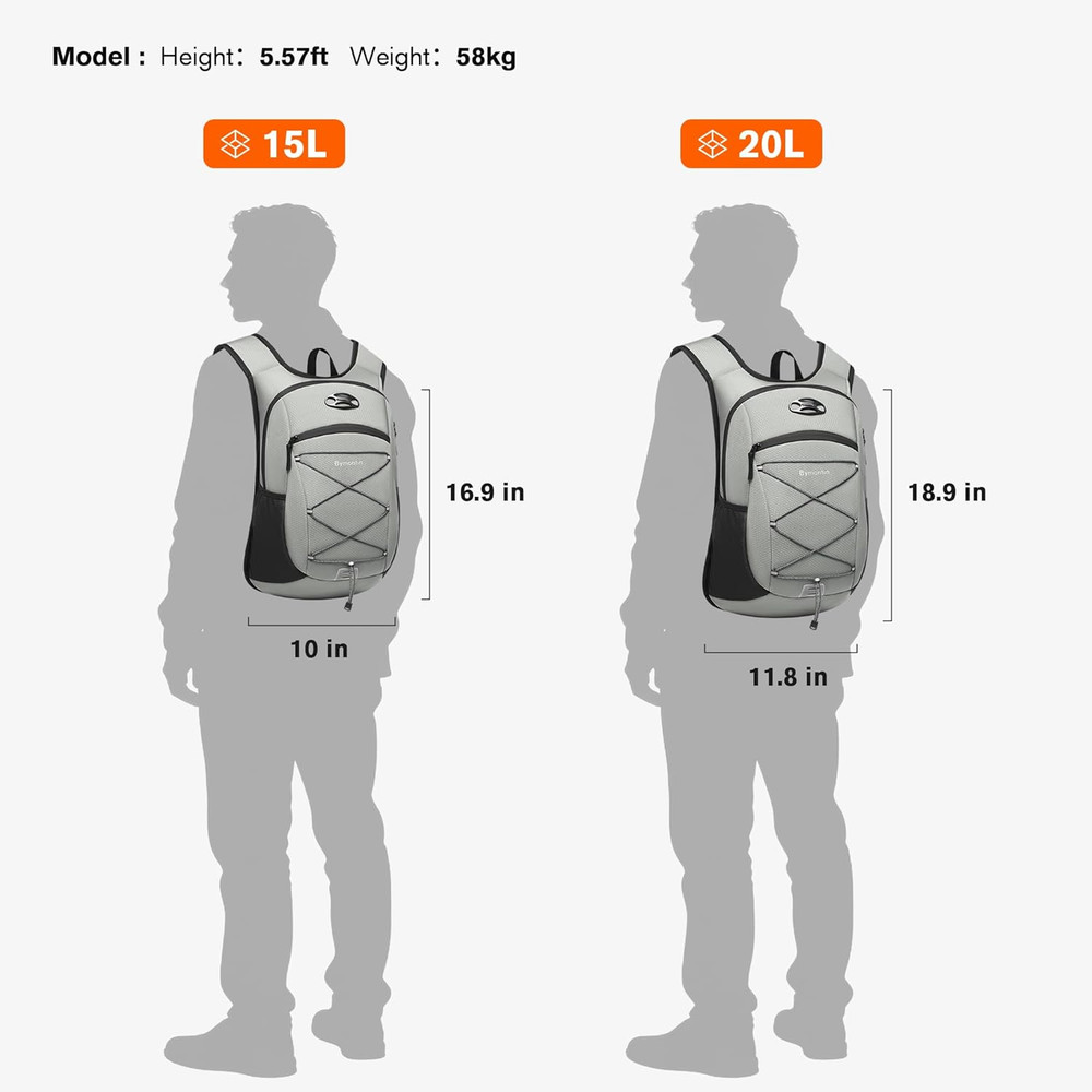 Ultra-Light Soft Daypack 15L/20L, Cushioned Breathable Back Panel Backpack, Ligh