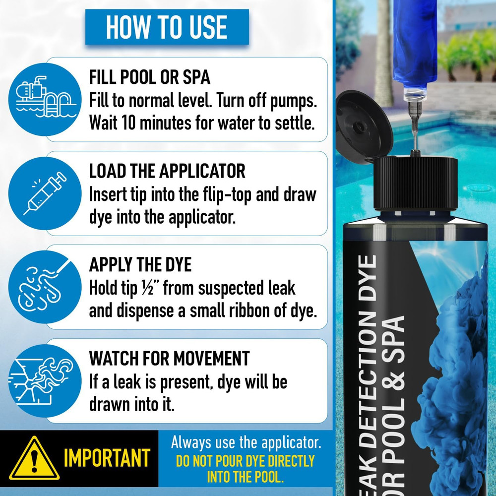 Pool Leak Detection Dye Kit - with 2 Precision Applicators - 75+ Tests - Superio