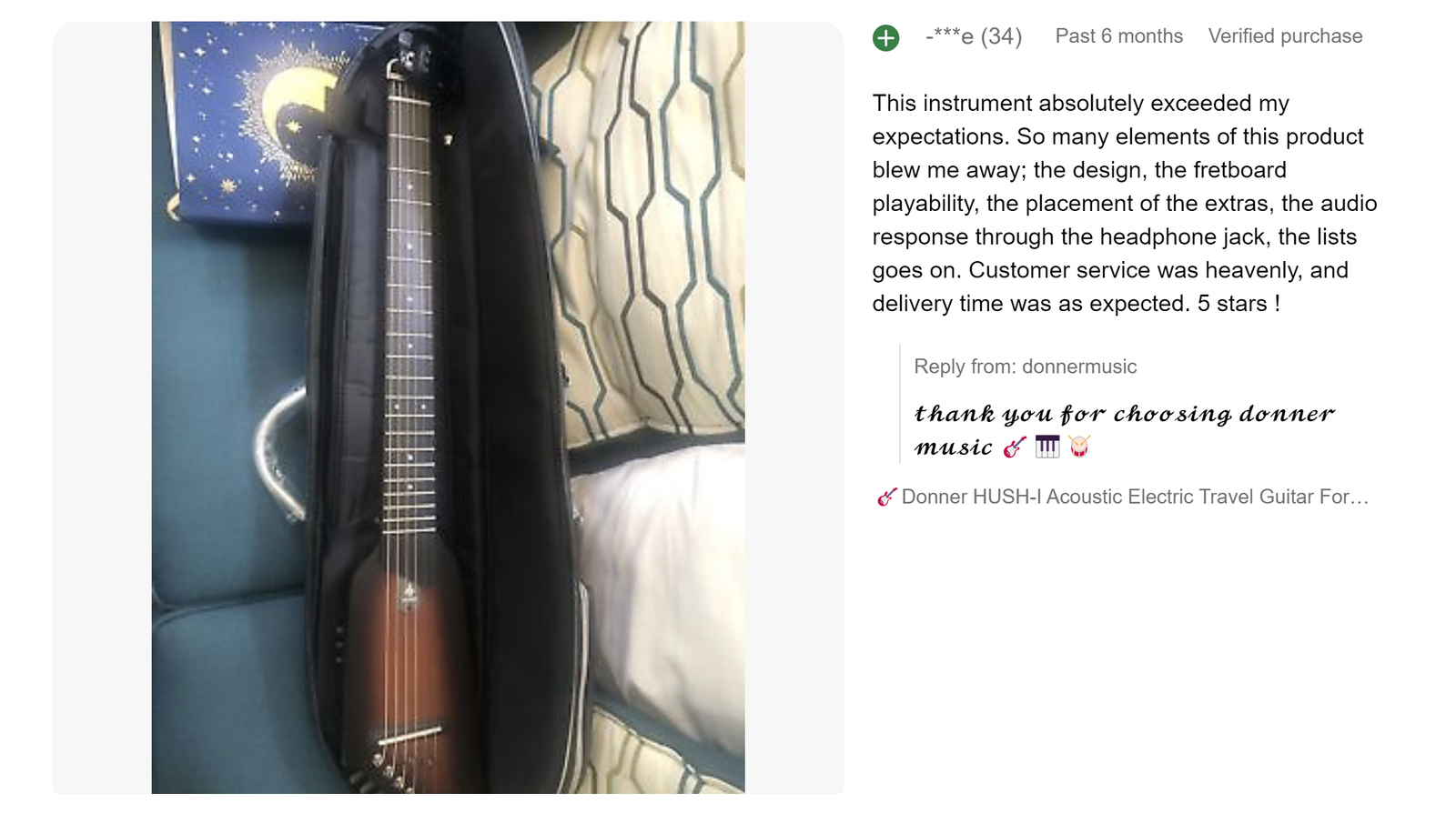 Donner HUSH I Acoustic Electric Guitar For Silent Pratice + Headphone Xmas Gift