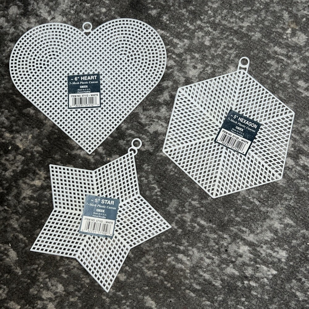 Plastic Canvas Shapes - Heart, Hexagon, Star - 1pc Each Shape
