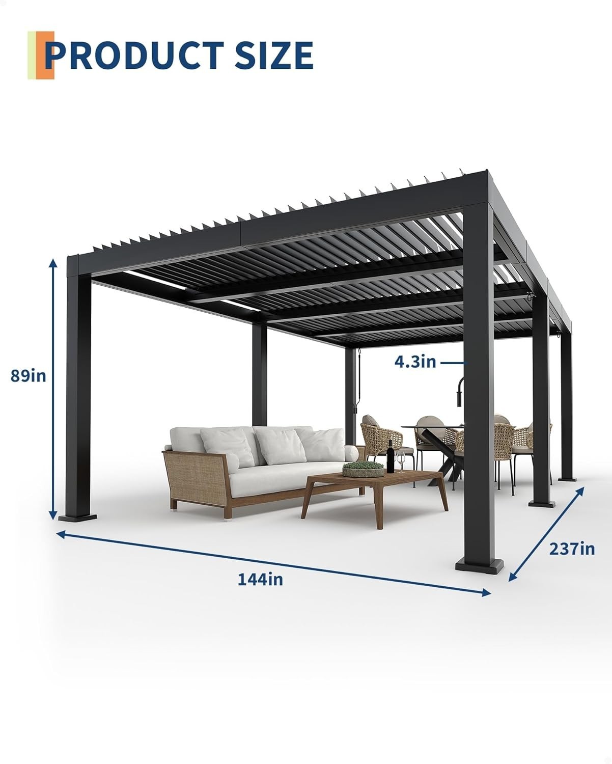 All-Aluminum Pergola 12' x 20' with Adjustable Roof, New