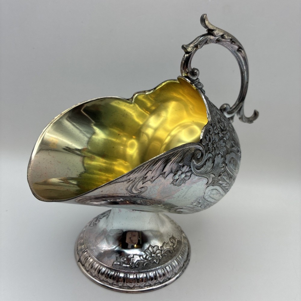 Vintage Silver Plated Sugar Scuttle Bowl Raised Floral Pattern