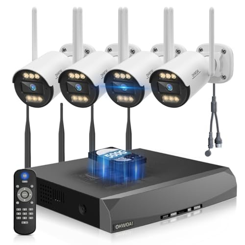 《130°Wide Angle & Two-Way Audio》Wireless Security Camera System 4Cameras+500G