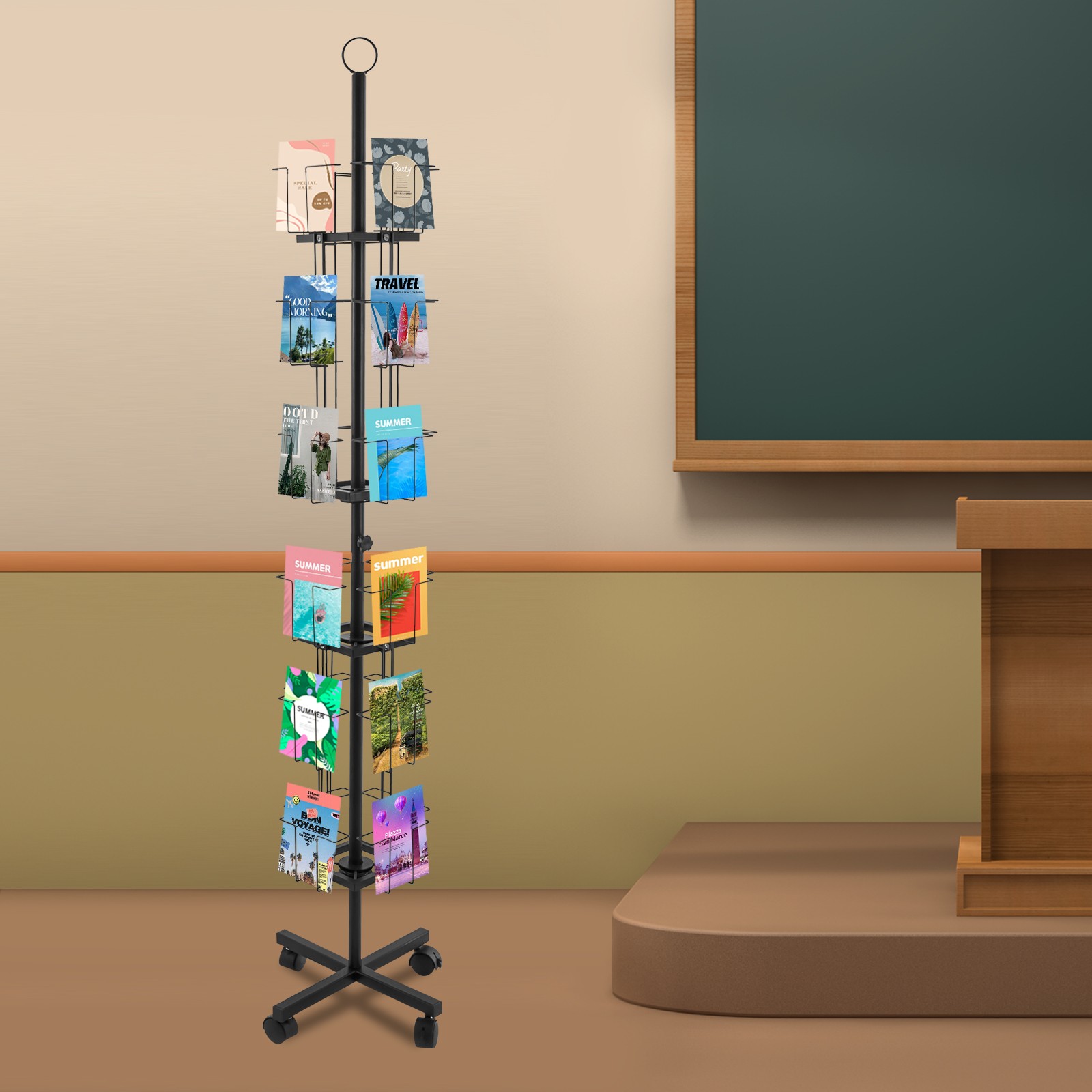 Rotating Greeting Card Rack, Display Stand Spinning, Pocket Rotating Holder