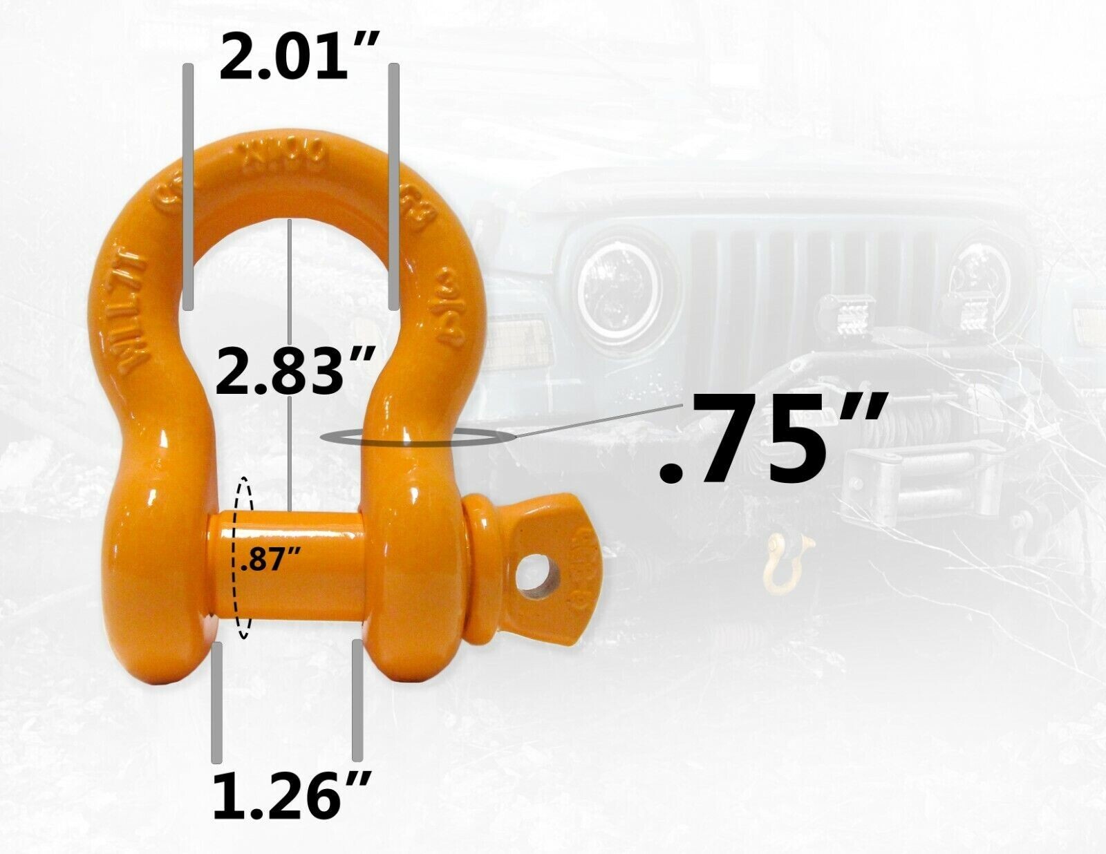 3/4" Clevis Shackle D Ring Off Road Orange with Screw Pin Alloy Steel 7 Ton