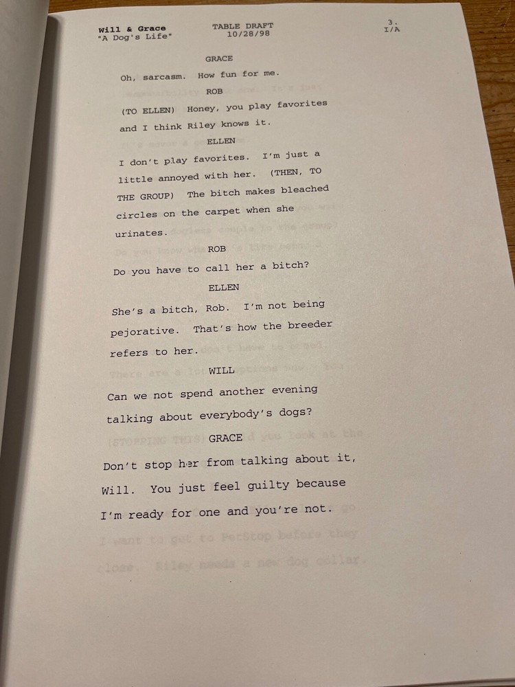 WILL & GRACE TV SERIES SHOW SCRIPT A DOGS LIFE TABLE DRAFT