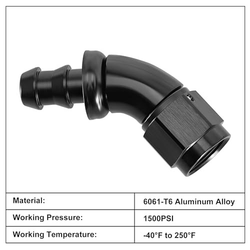 Push Lock Fitting One Piece Full Flow Hose End 6AN 45 Degree