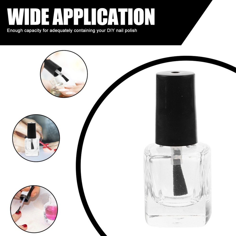 5 Pcs/pack Clear Square Nail Bottles Empty with Brush Applicator