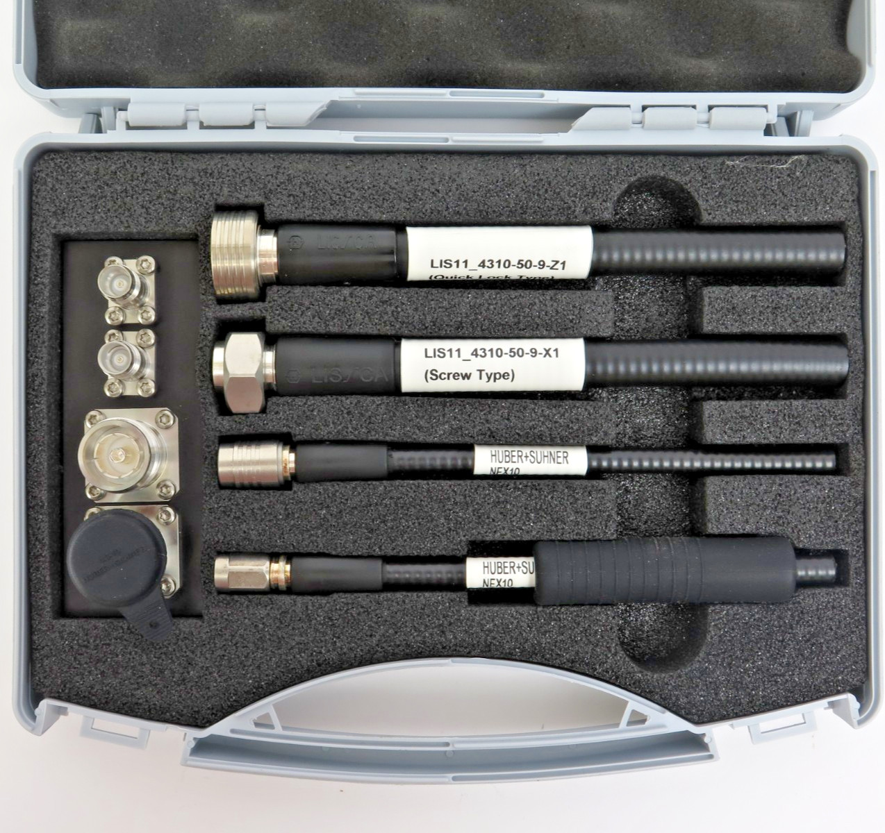 Huber+Suhner NEX10 to 4.3-10 RF Adapter Kit 8-Piece Set Low PIM Grey Case