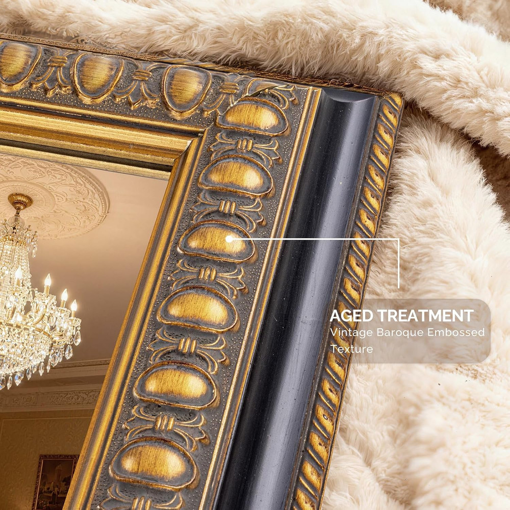 Baroque Vintage Gold Wall Mirror, 43" x 27" Decorative Rectangular Frame