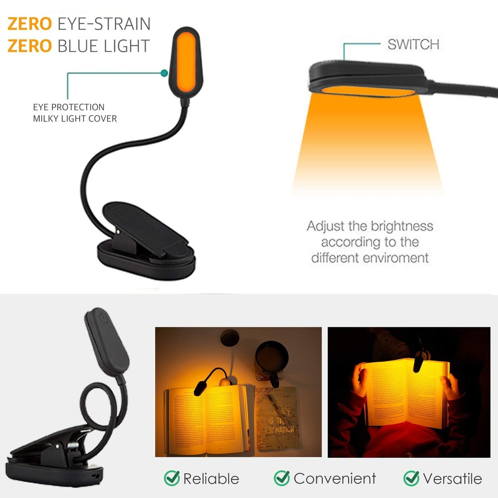 Amber Book Light - Rechargeable, Blue Light Blocking, Giftable Kindle Light