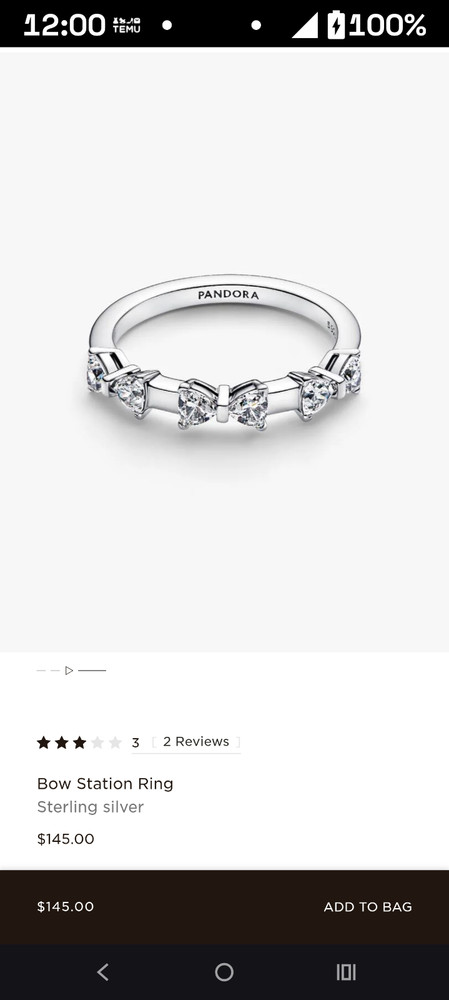 Pandora bow station ring sterling silver.
