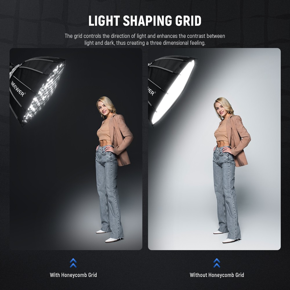 NEEWER 65cm Bowens Mount Parabolic Softbox Dodecagon with Diffusers/Grid/Bag