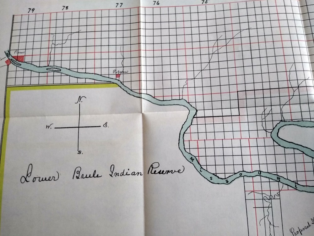 1890 Lower Brule Indian Reservation Engineering Foldout Sketch Map Diagram