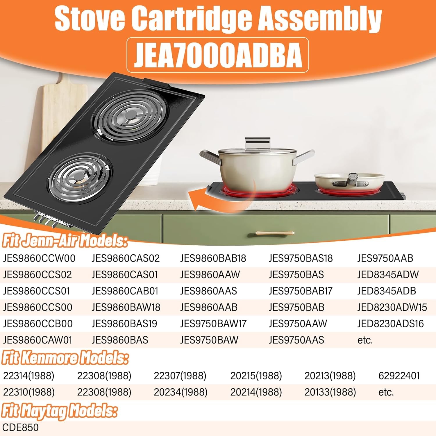 JEA7000ADBA Coil Element Burner Cartridge Fit Jenn-Air JEA7000ADB Range Stove