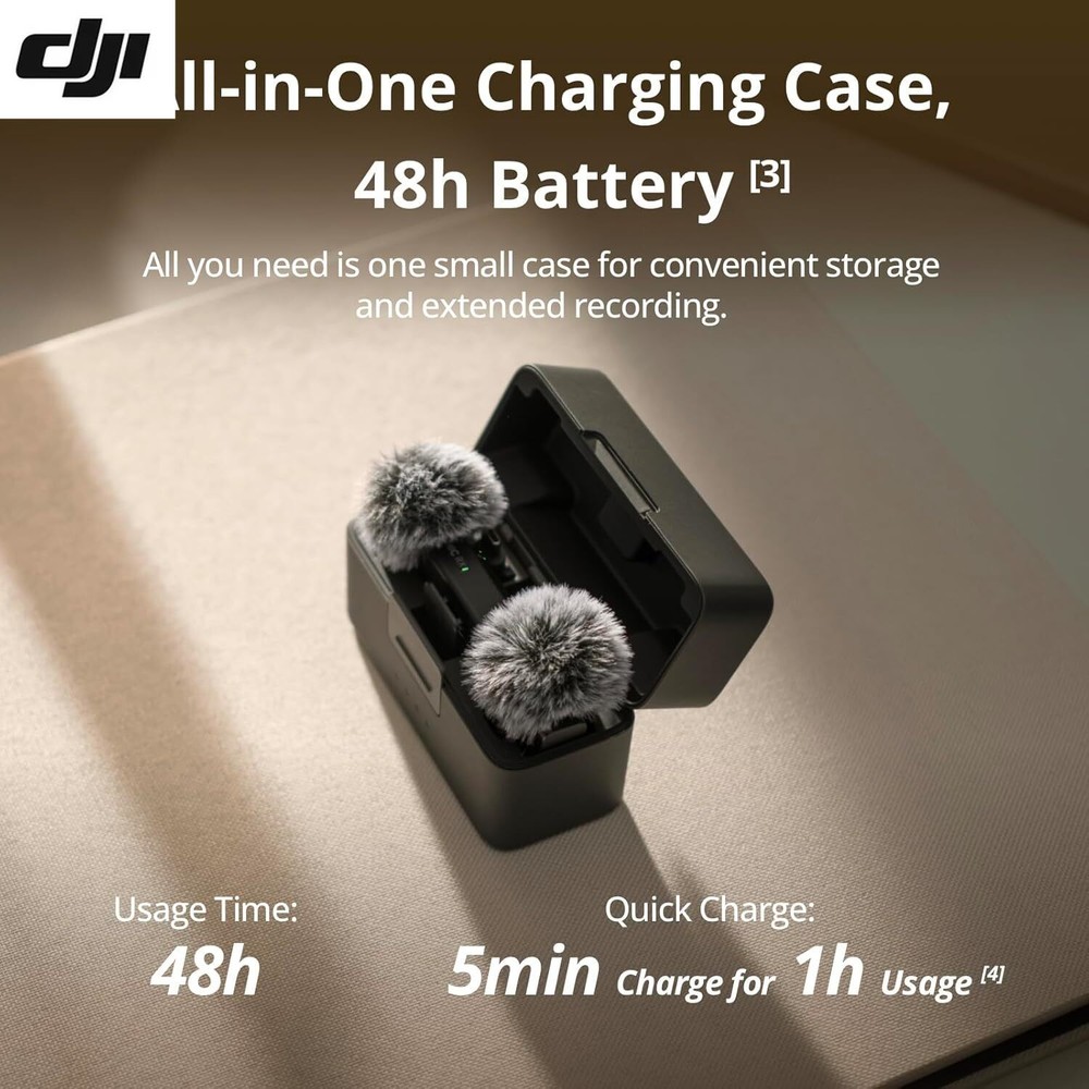 DJI Mic Mini (2 TX + 1 RX + Charging Case) Wireless Microphone for iPhone/Camera