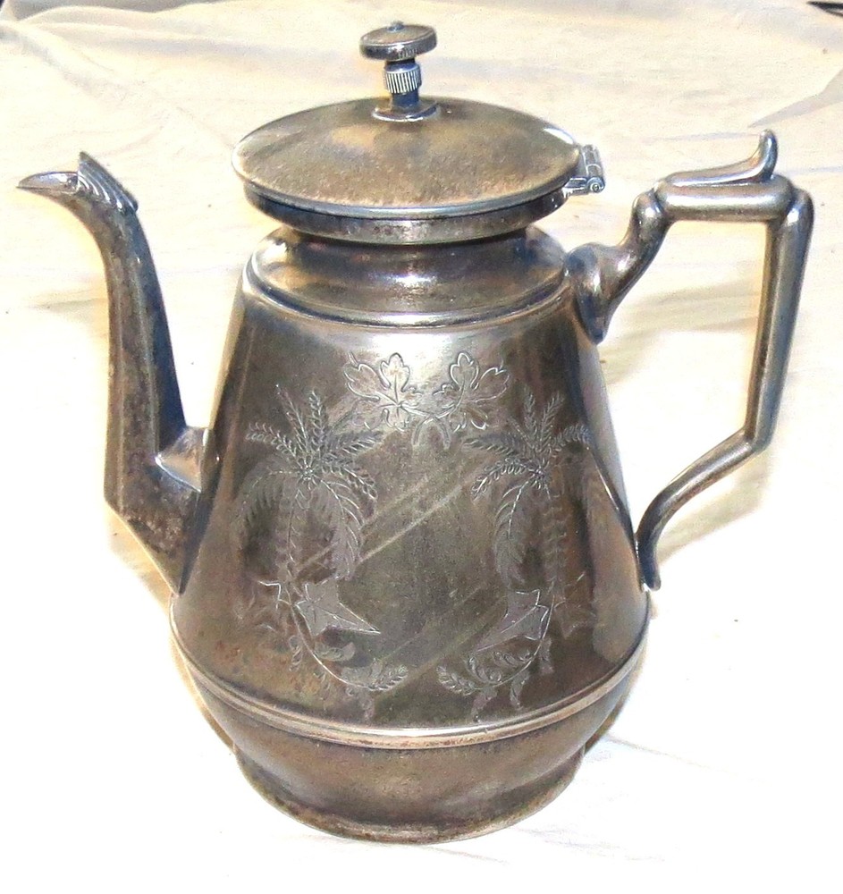 E.B.Manning Patent 1862 - Meriden -  Engraved Silver Plate Coffee Pot