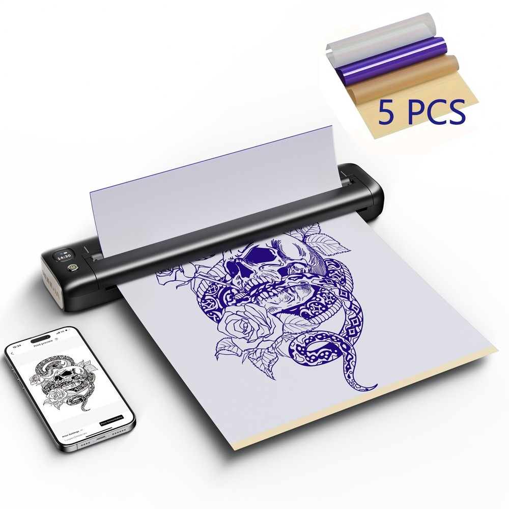 Wireless Tattoo Stencil Printer Transfer Copier Bluetooth w/ 5 Transfer Papers