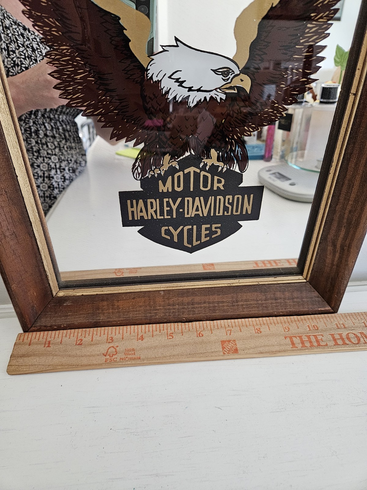 Vintage Harley-Davidson Eagle Mirror Framed Bar Decor