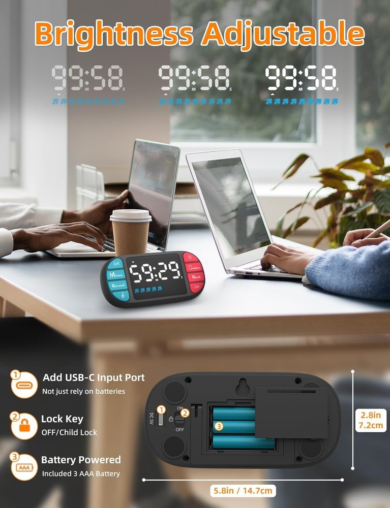 DOOMAY Digital Kitchen Countdown Timer: Magnetic Count up Timer, Large 3.6in