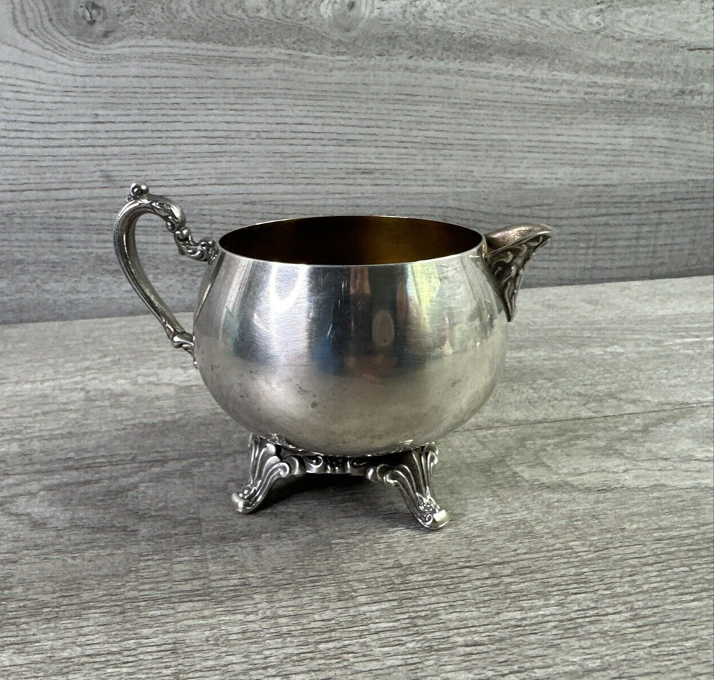 Vintage Oneida Footed Ornate Creamer Pitcher Silverplate