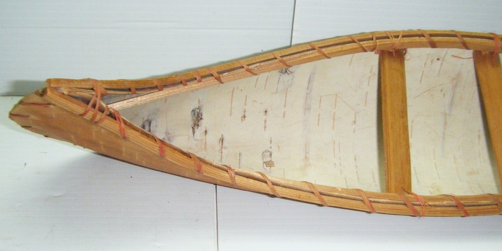 2 Vintage Hand-Made Birch Bark Canoes