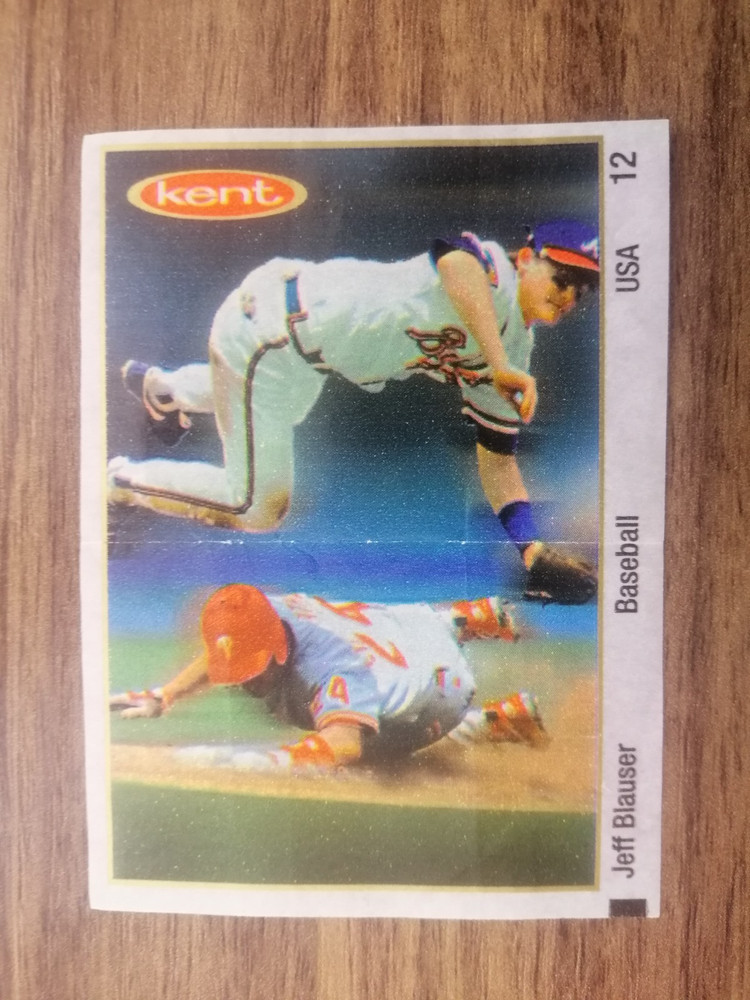 A gum wrapper featuring Jeff Blauser, an American professional baseball player.