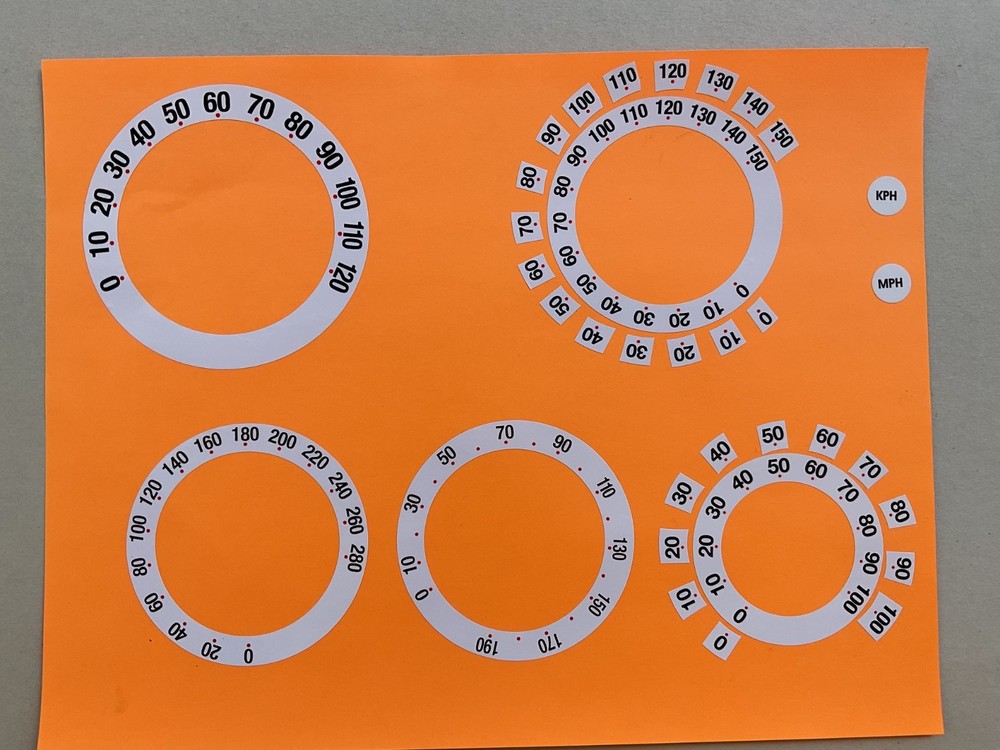 SPEEDO OVERLAY CONVERSION KIT STICKERS MPH or KPH WHITE SPEEDOMETER DIALS