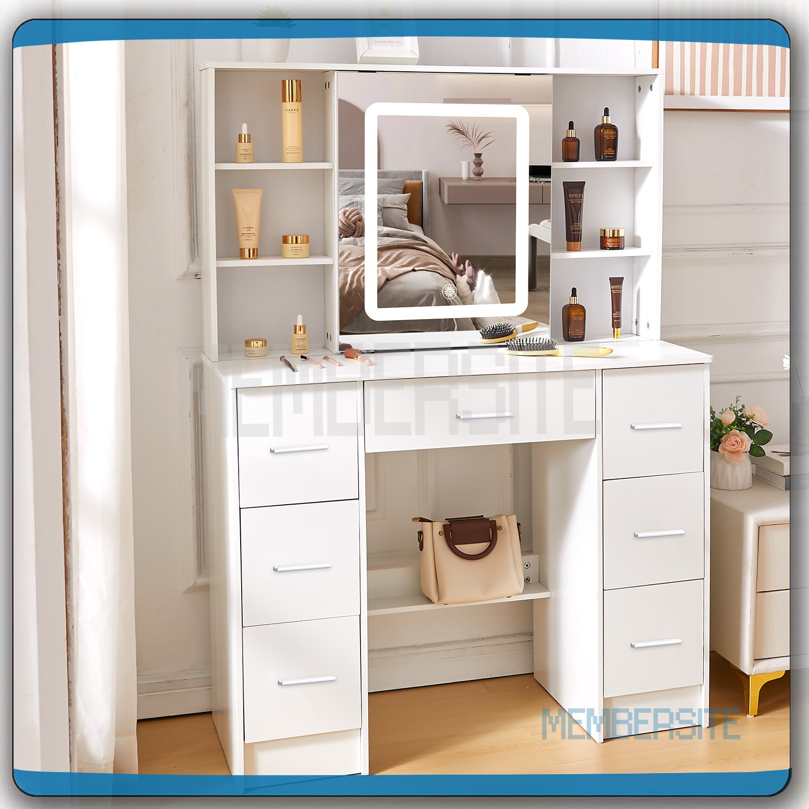 NEW Makeup Vanity Table With Smart LED Sliding Mirror & 10 Shelves Dressing Desk