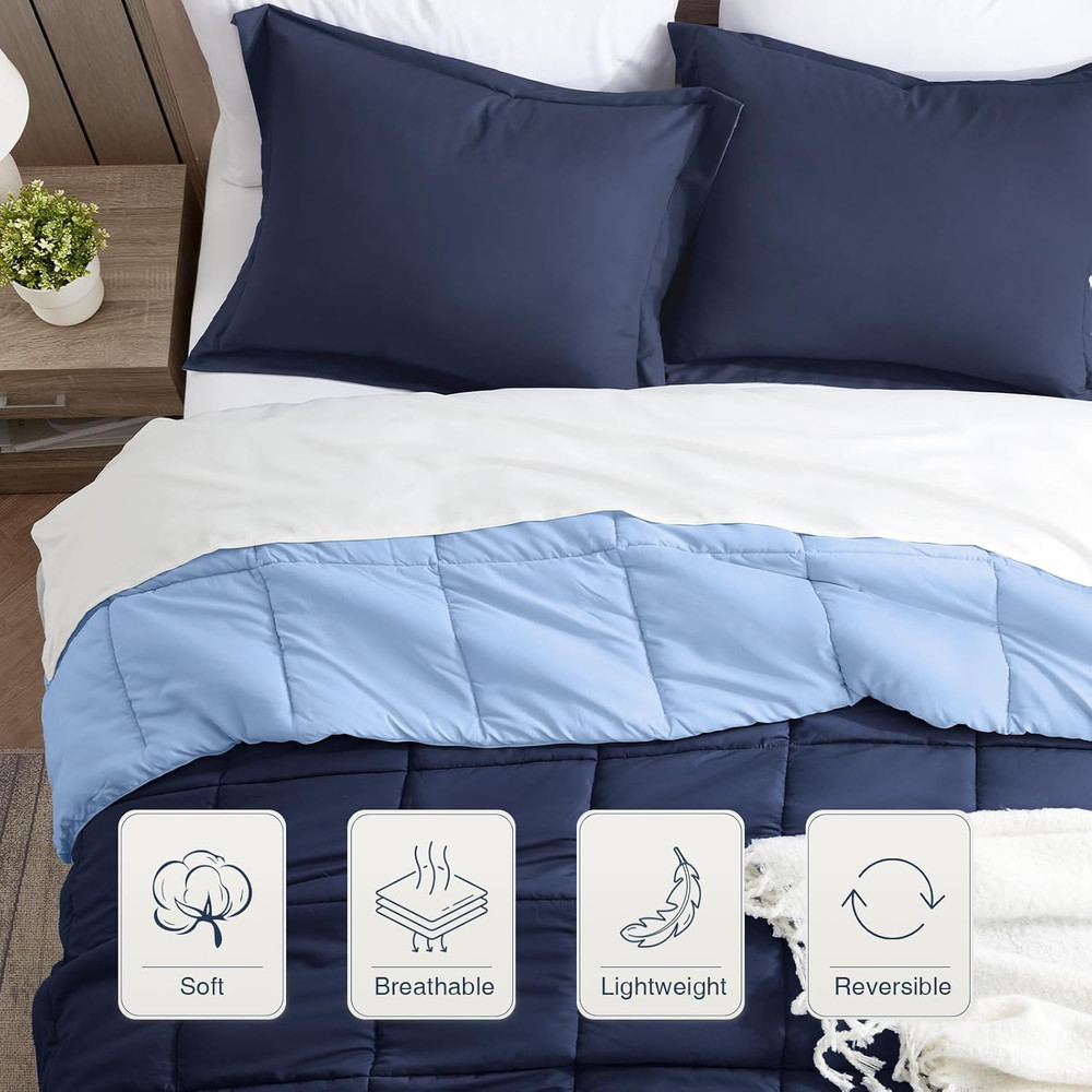 King Size Comforter Set, Navy Blue Bedding Comforters King Size, 3 Pieces down A
