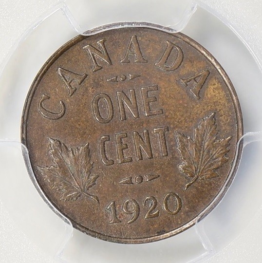 1920 Canada Small Cent PCGS MS-63 BN Struck Thru 1c