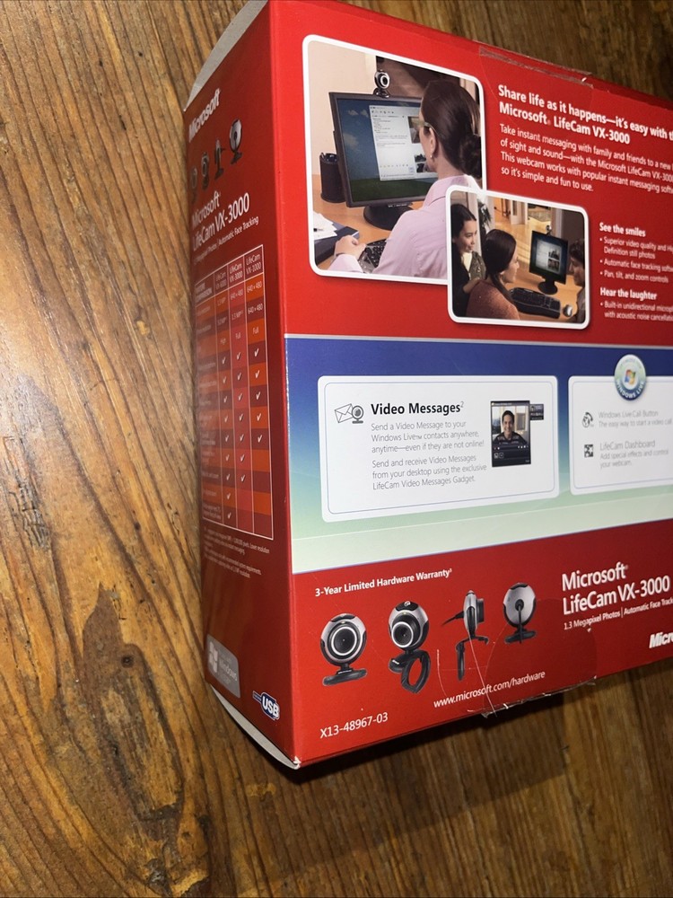 New! Microsoft LifeCam VX-3000 Webcam Model No:1076 (68A-00007) Computer Camera