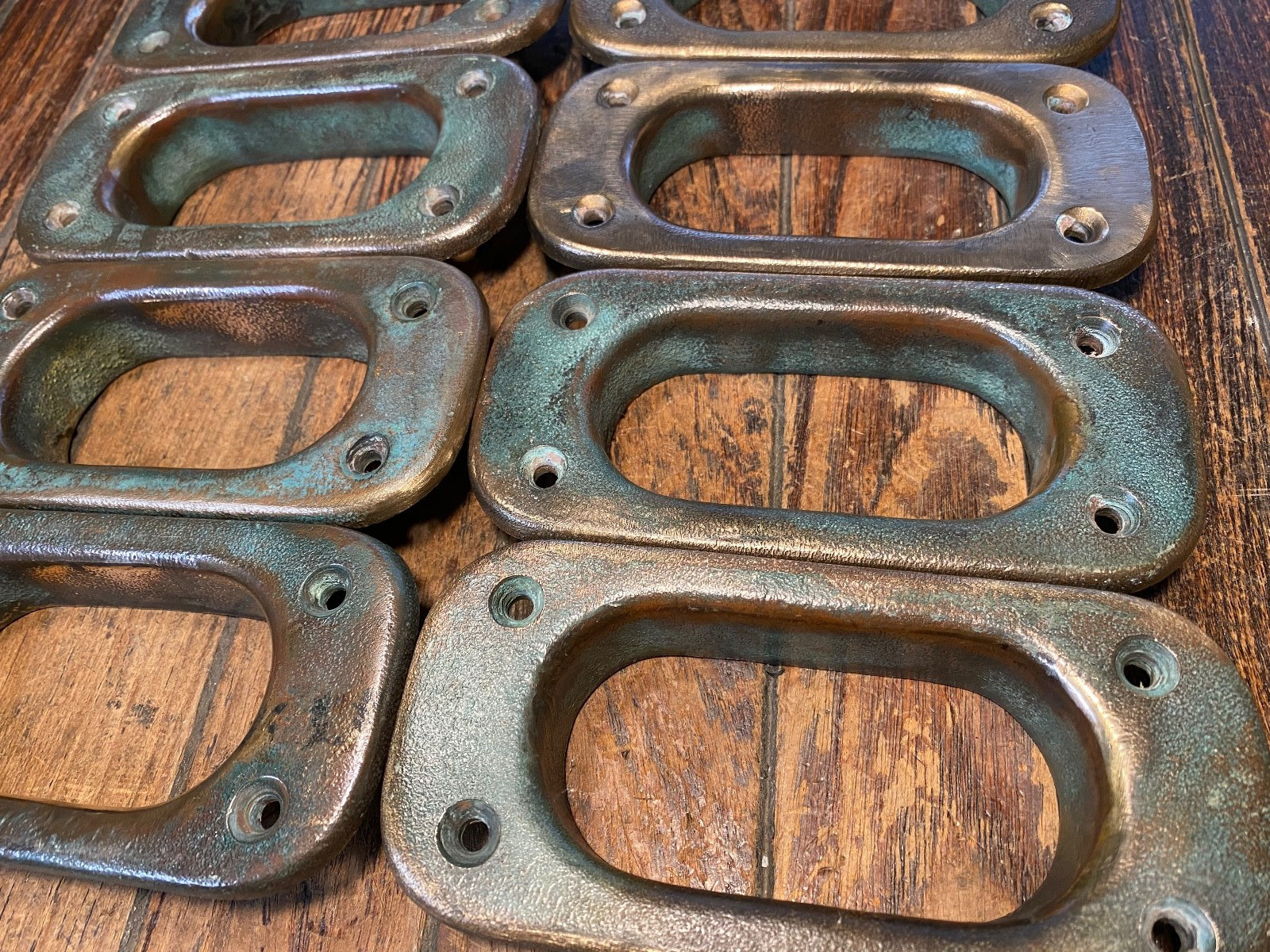 4 SETS OF VINTAGE CAST POLISHED BRONZE HAWSE HOLES 6" X 3" NICE PATINA