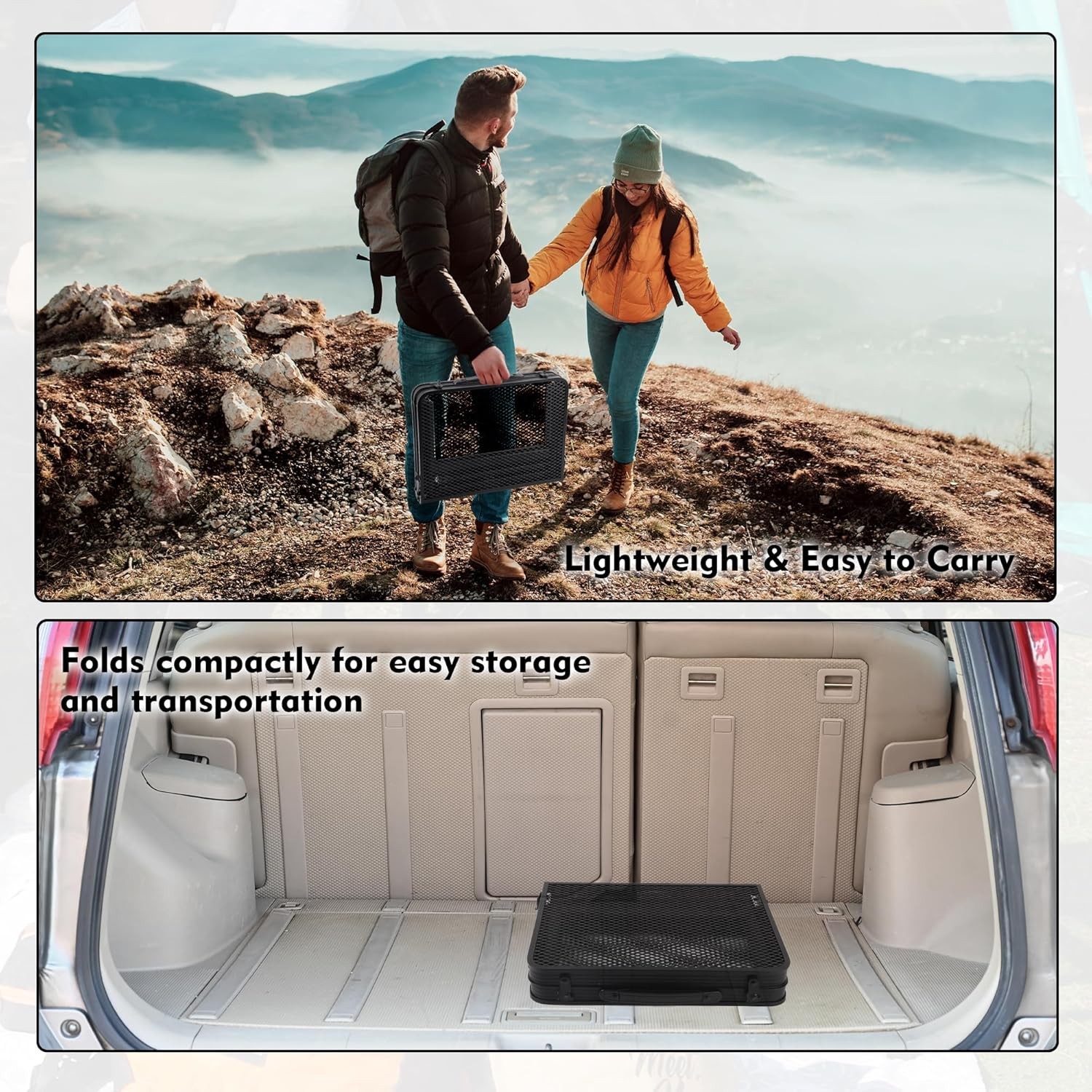 3FT 2-Fold Camping Table with Mesh Desktop Adjustable Height BBQ Grill Table