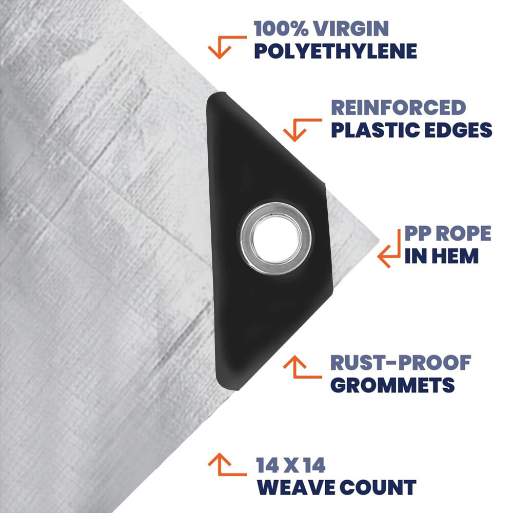 Finished Size 18Mil Heavy Duty Tarp Waterproof Canopy Cover Poly Tarpaulin Shade