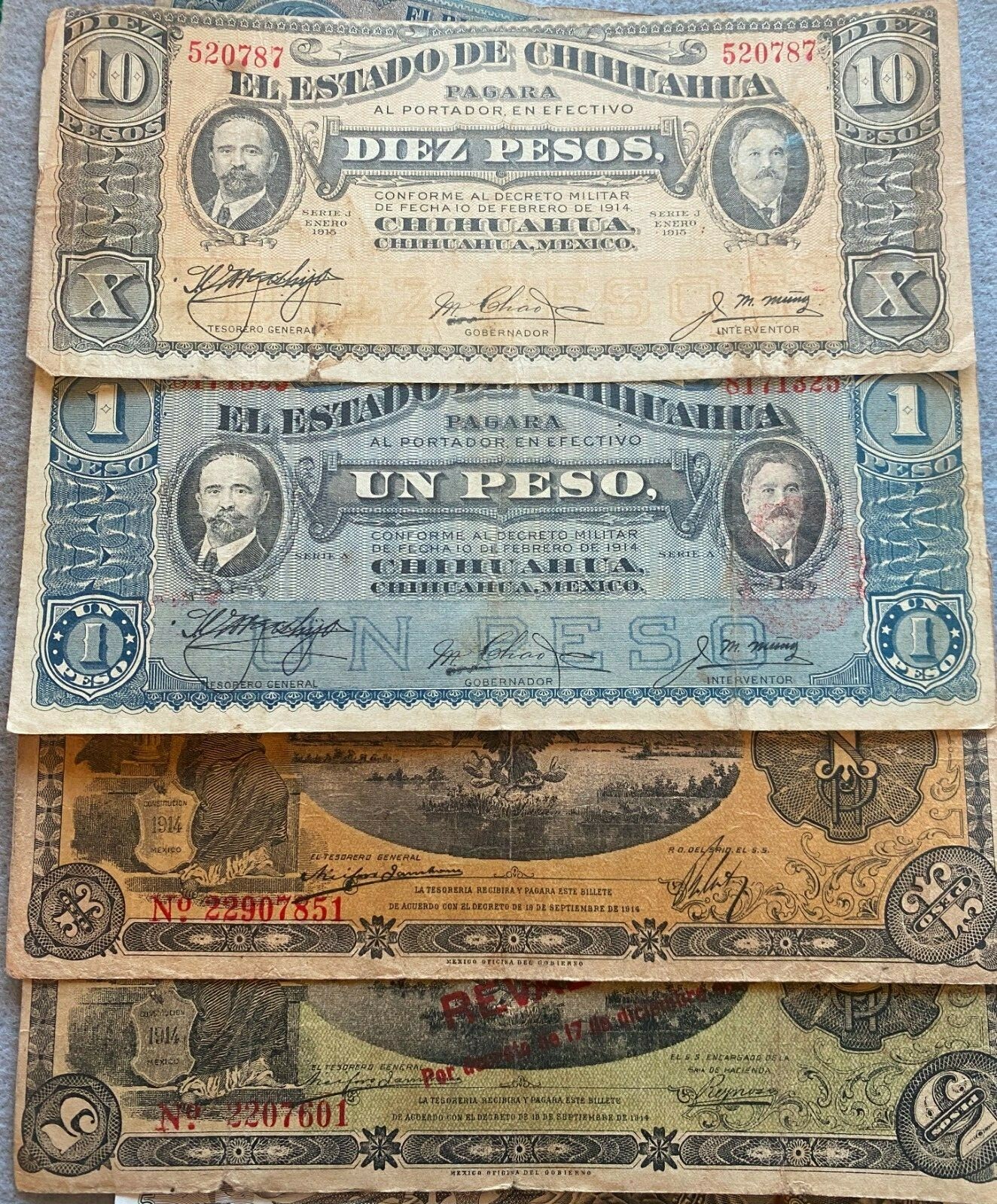 MEXICO SET 21 BANKNOTES LOT 70'S 1914 1 5 10 20 50 100 500 1000 pesos Collection